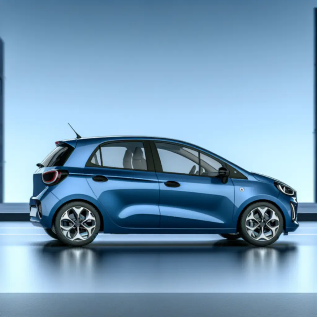 Compacte stadsauto in marineblauw, zijaanzicht