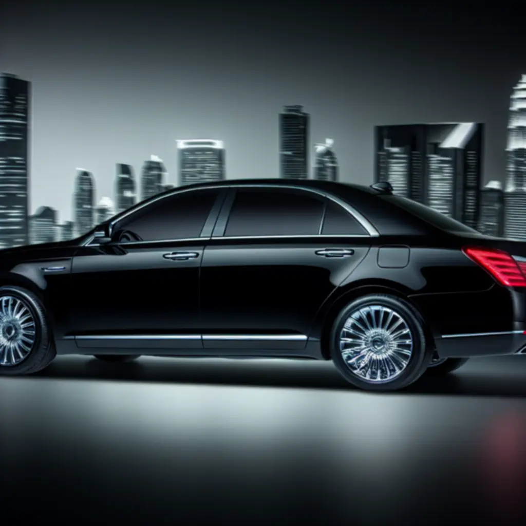 Zwarte executive sedan met chromen accenten, zijaanzicht