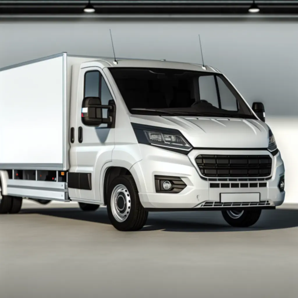 Grote bestelbus in wit, hoge laadruimte, drie-kwart aanzicht