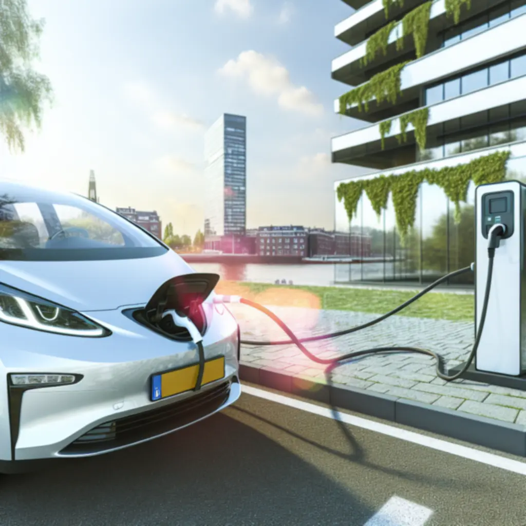 Elektrische auto die wordt opgeladen bij een laadpaal