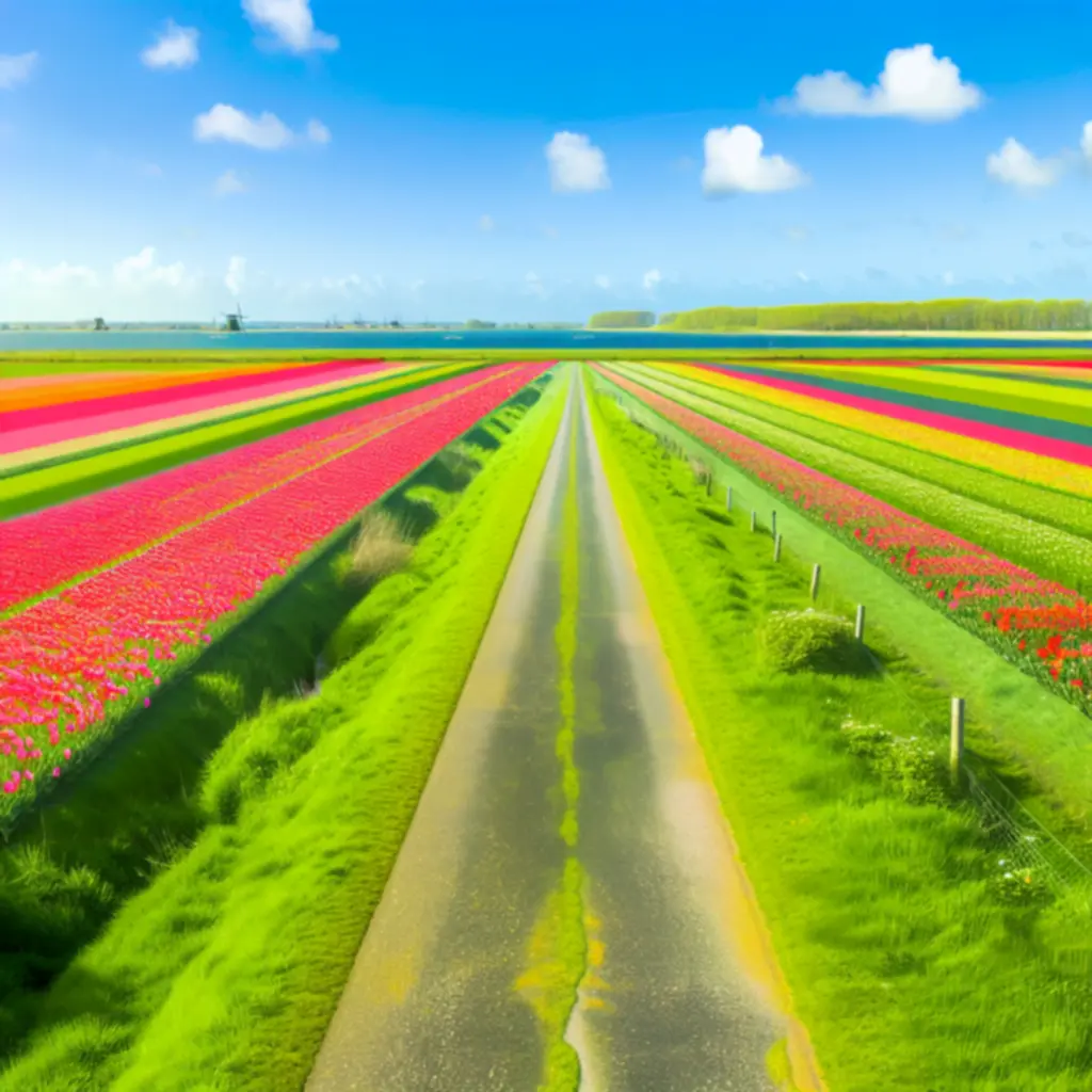 Zomerse route langs tulpenvelden