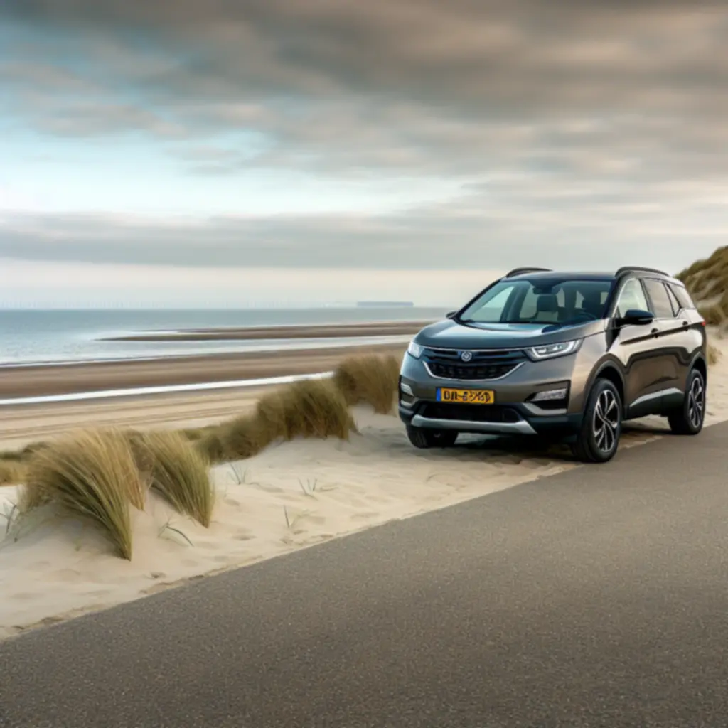 Stijlvolle SUV huurauto voor een duinlandschap aan de Nederlandse kust